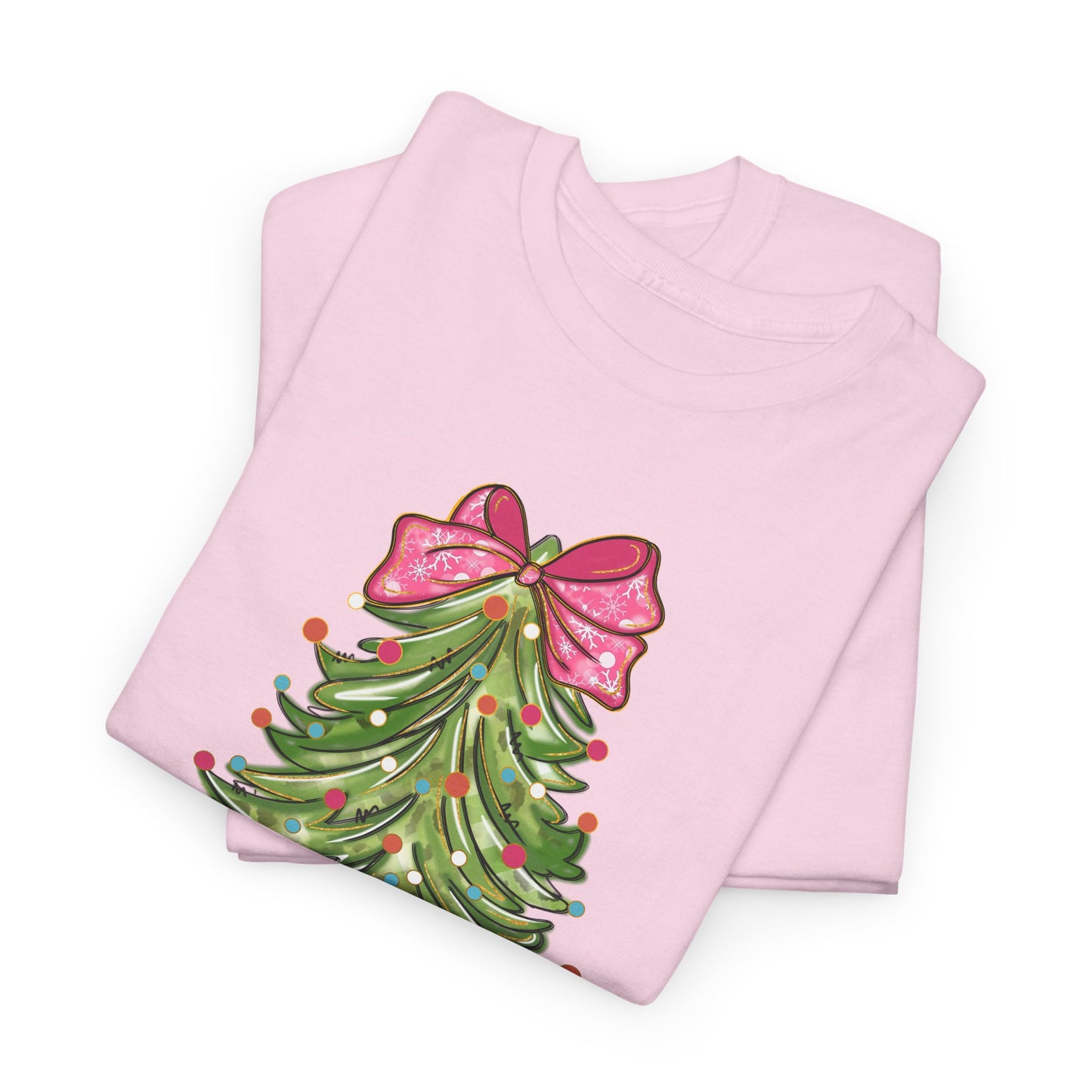 Christmas Coquette Tree Tee, Womens Xmas Shirt, Holiday Shirt for Her, Merry Christmas Family Matching, Unisex Heavy Cotton Tshirt, Festive