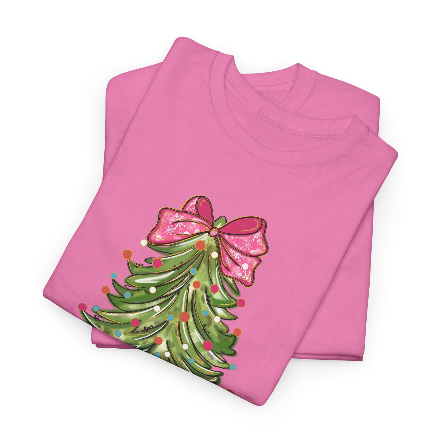 Christmas Coquette Tree Tee, Womens Xmas Shirt, Holiday Shirt for Her, Merry Christmas Family Matching, Unisex Heavy Cotton Tshirt, Festive