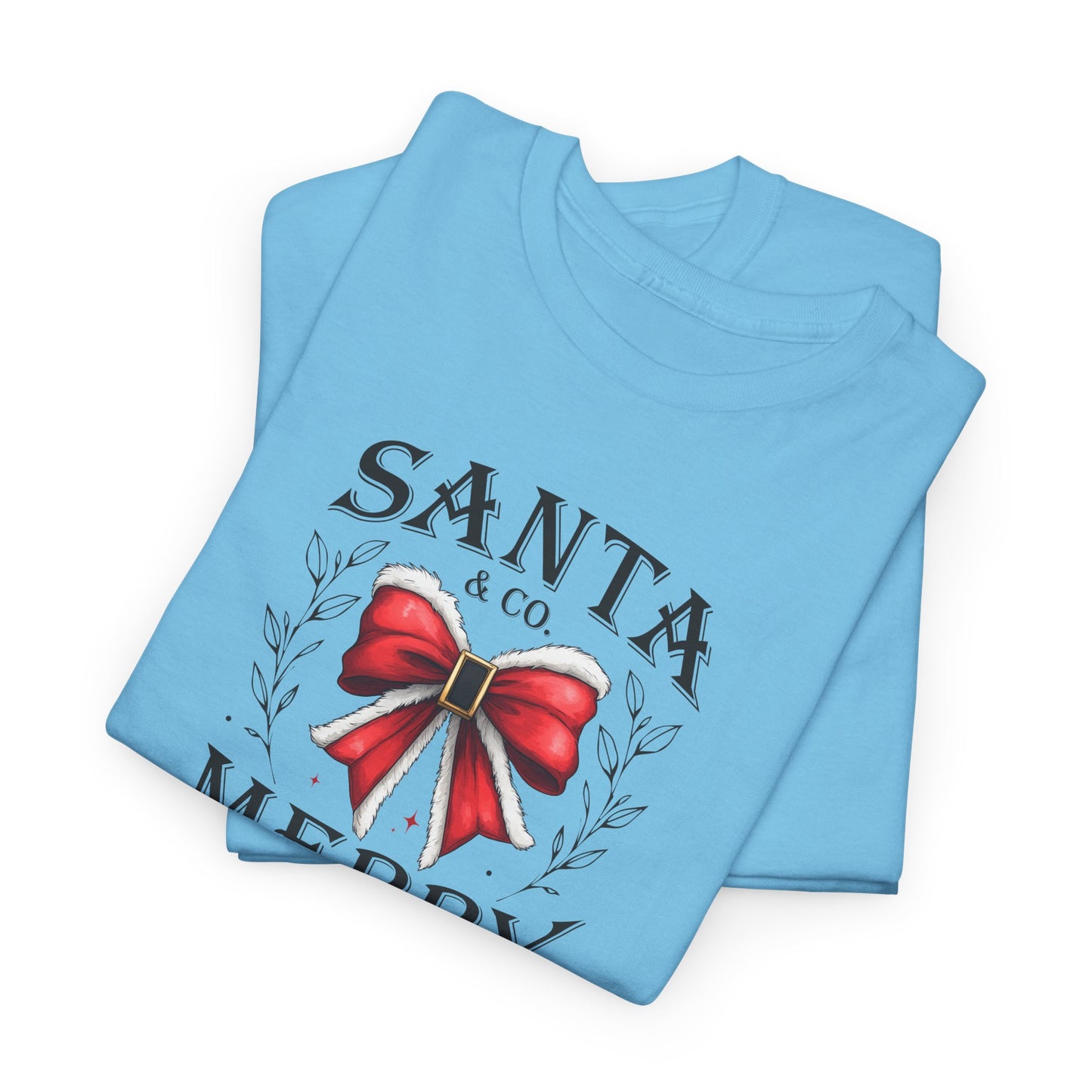 Christmas Santa And Co Merry Holiday Season Unisex Tee Shirt, Christmas Bow Crewneck Winter Party Outfit