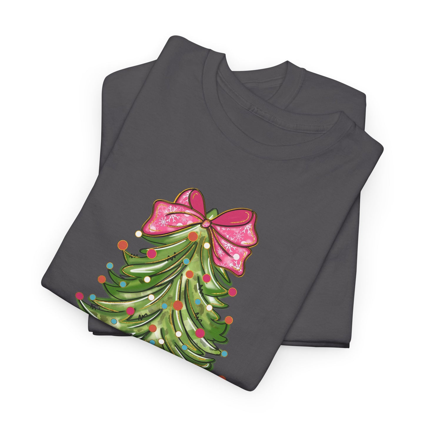 Christmas Coquette Tree Tee, Womens Xmas Shirt, Holiday Shirt for Her, Merry Christmas Family Matching, Unisex Heavy Cotton Tshirt, Festive