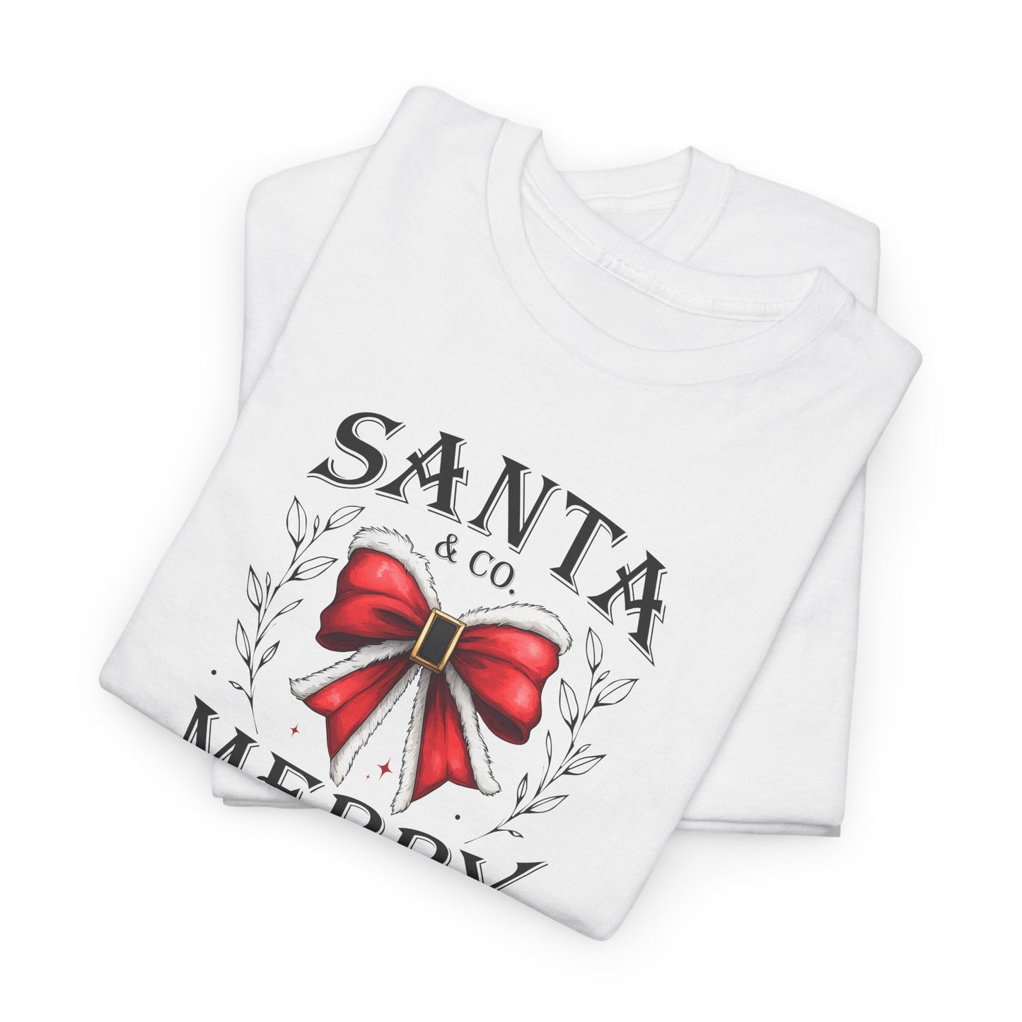 Christmas Santa And Co Merry Holiday Season Unisex Tee Shirt, Christmas Bow Crewneck Winter Party Outfit