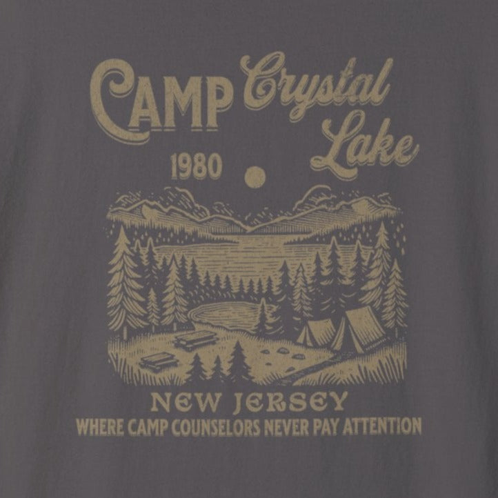 Camp Crystal Lake Jason Vorhees Funny Halloween Retro T-Shirt Distressed Style Dark T-Shirt Distressed Style Look Tee