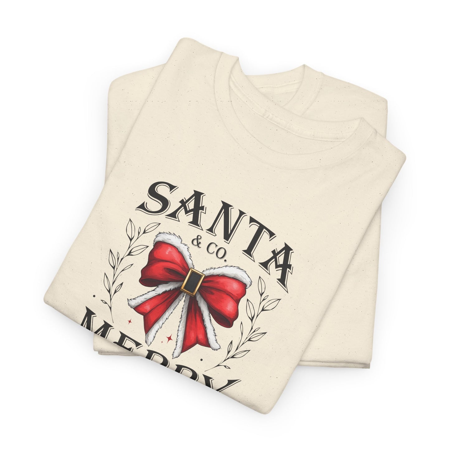 Christmas Santa And Co Merry Holiday Season Unisex Tee Shirt, Christmas Bow Crewneck Winter Party Outfit