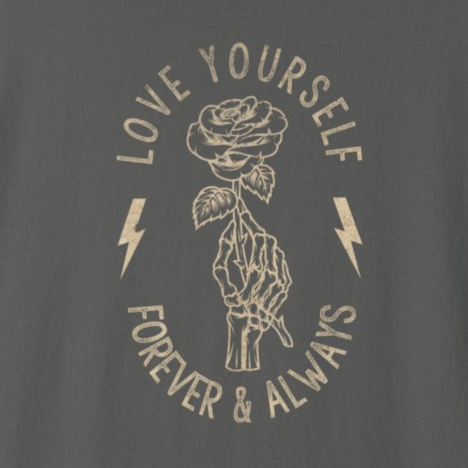 Love Yourself Skeleton Hand and Rose Vintage Style Tee