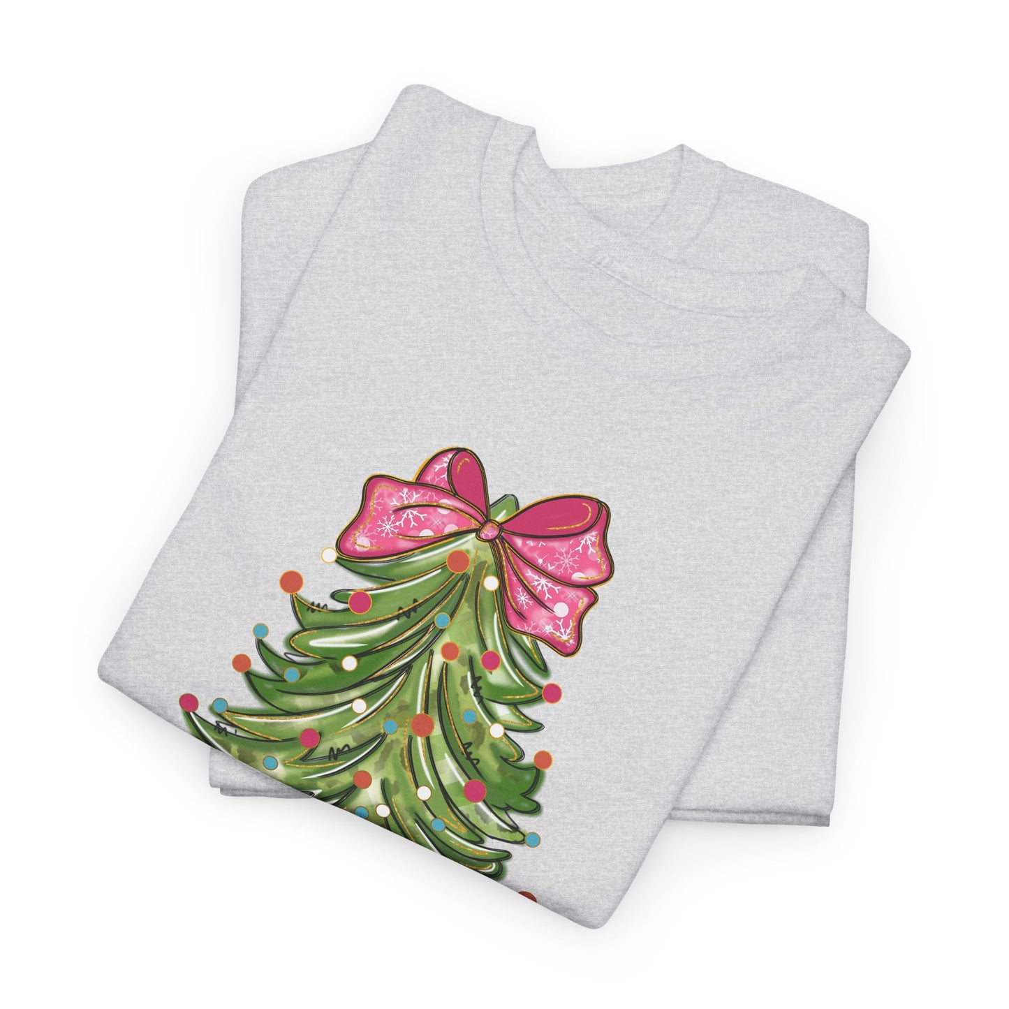 Christmas Coquette Tree Tee, Womens Xmas Shirt, Holiday Shirt for Her, Merry Christmas Family Matching, Unisex Heavy Cotton Tshirt, Festive