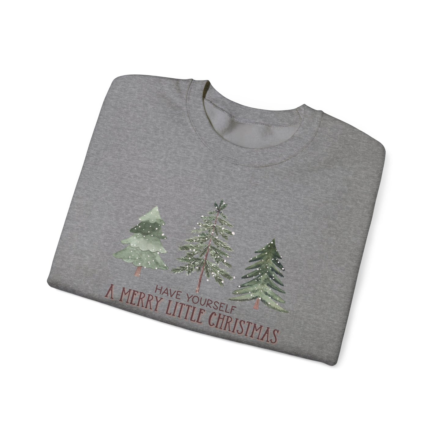 Merry Little Christmas Trees Sweatshirt Chic Winter Shirt Featuring Woodland Trees