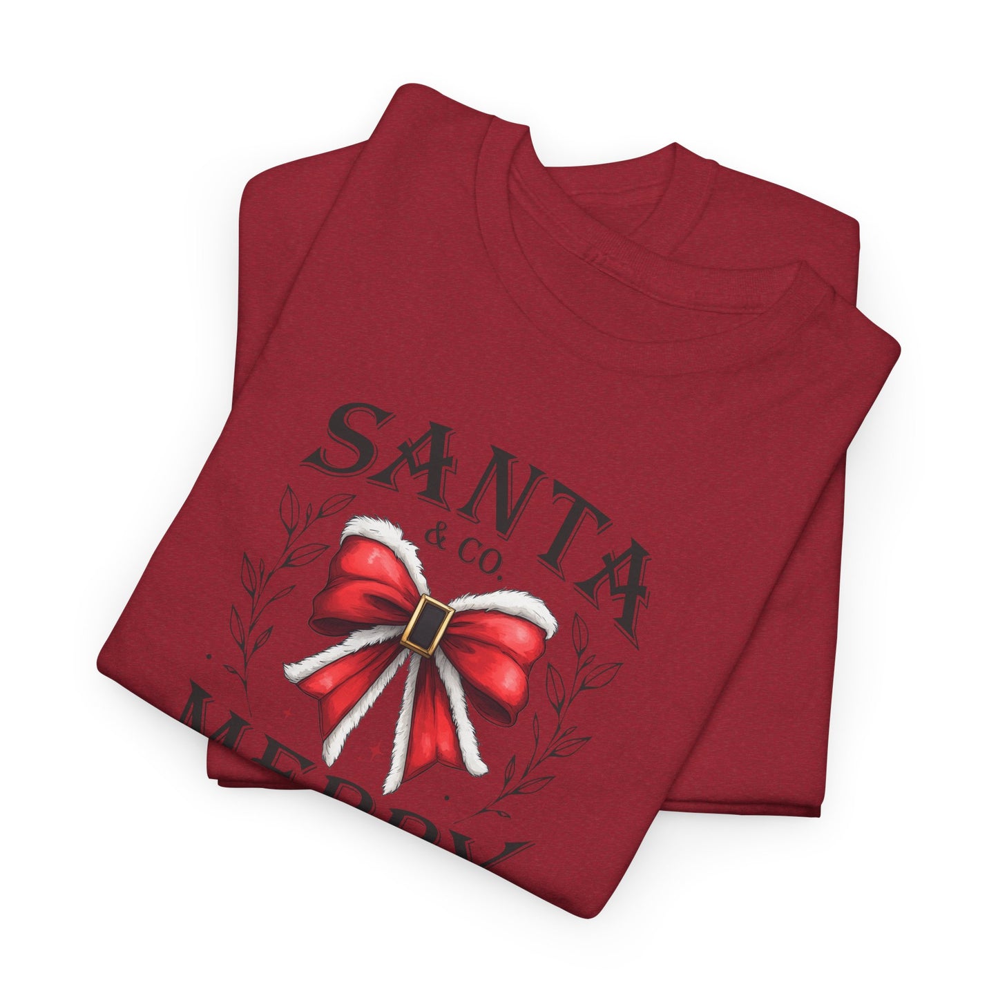 Christmas Santa And Co Merry Holiday Season Unisex Tee Shirt, Christmas Bow Crewneck Winter Party Outfit