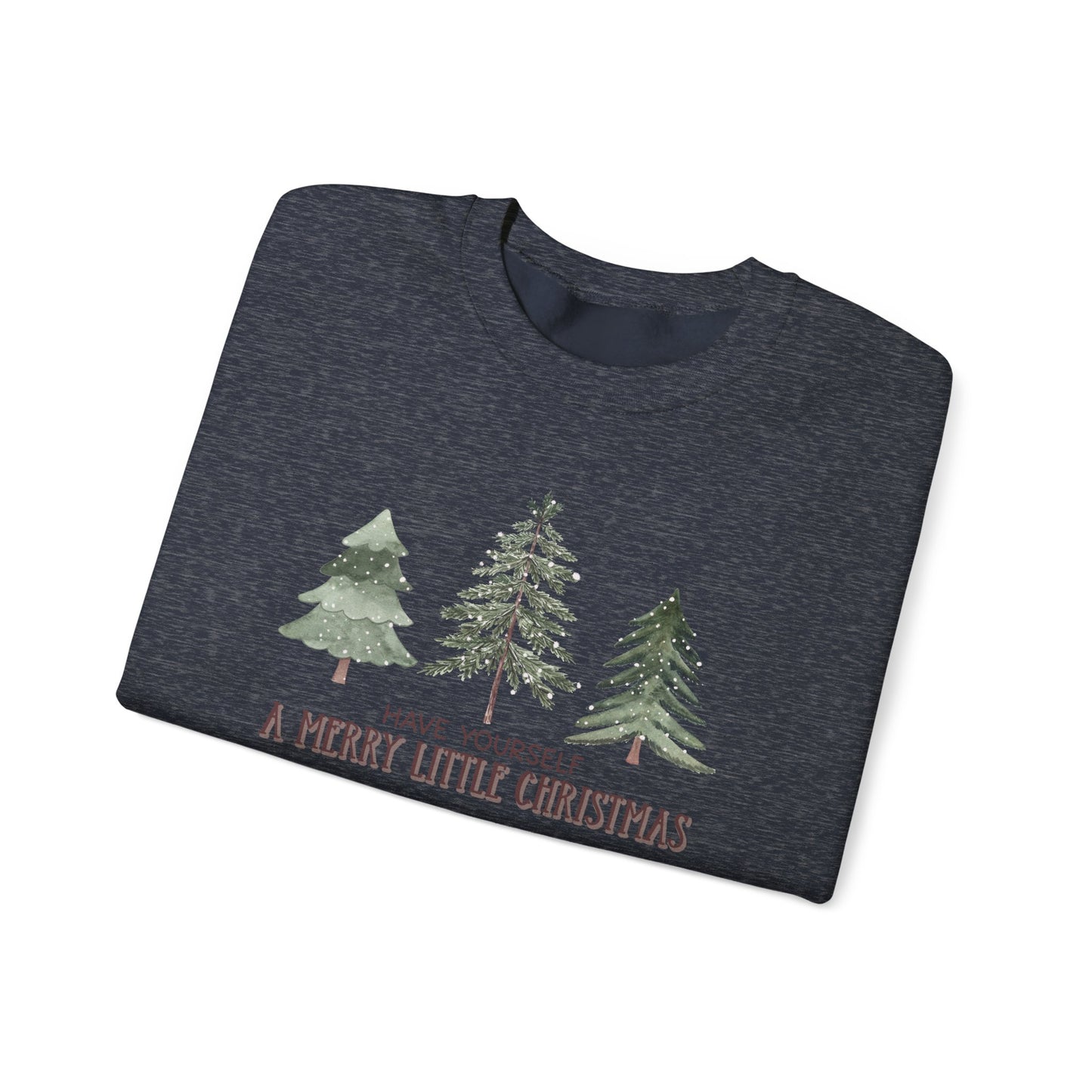 Merry Little Christmas Trees Sweatshirt Chic Winter Shirt Featuring Woodland Trees