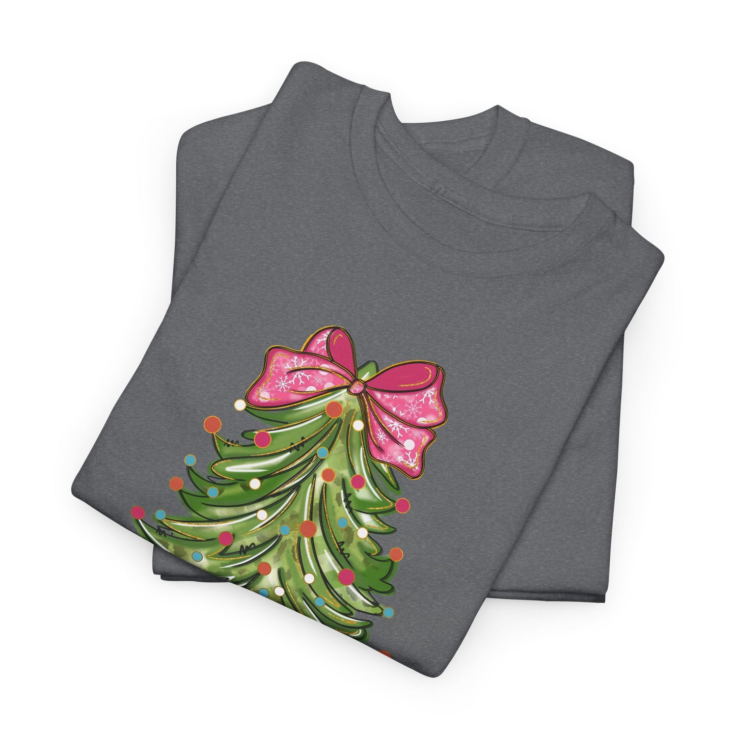 Christmas Coquette Tree Tee, Womens Xmas Shirt, Holiday Shirt for Her, Merry Christmas Family Matching, Unisex Heavy Cotton Tshirt, Festive