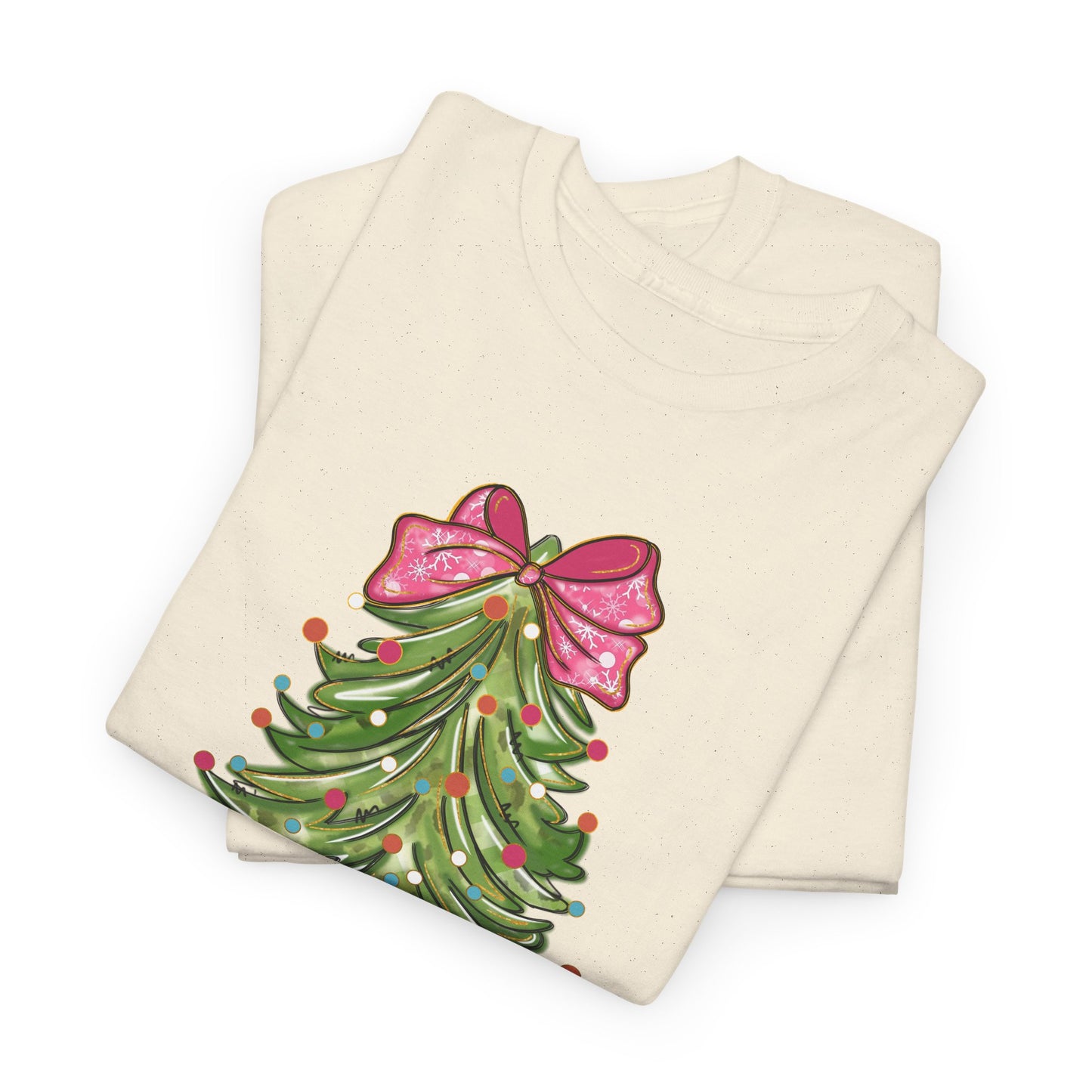 Christmas Coquette Tree Tee, Womens Xmas Shirt, Holiday Shirt for Her, Merry Christmas Family Matching, Unisex Heavy Cotton Tshirt, Festive