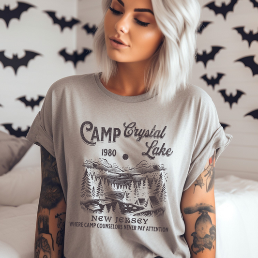 Camp Crystal Lake Jason Vorhees Funny Halloween Retro T-Shirt Distressed Style