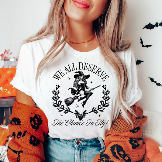 Everyone Deserves A Chance To Fly T-Shirt Pin Up Witch On A Broom Shirt Halloween Tee Wicked Musical Shirt