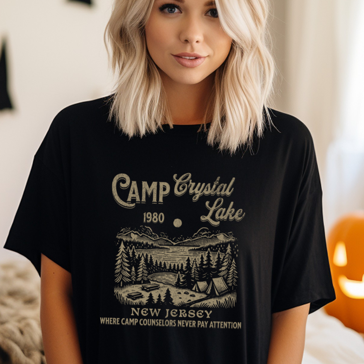 Camp Crystal Lake Jason Vorhees Funny Halloween Retro T-Shirt Distressed Style Dark T-Shirt Distressed Style Look Tee