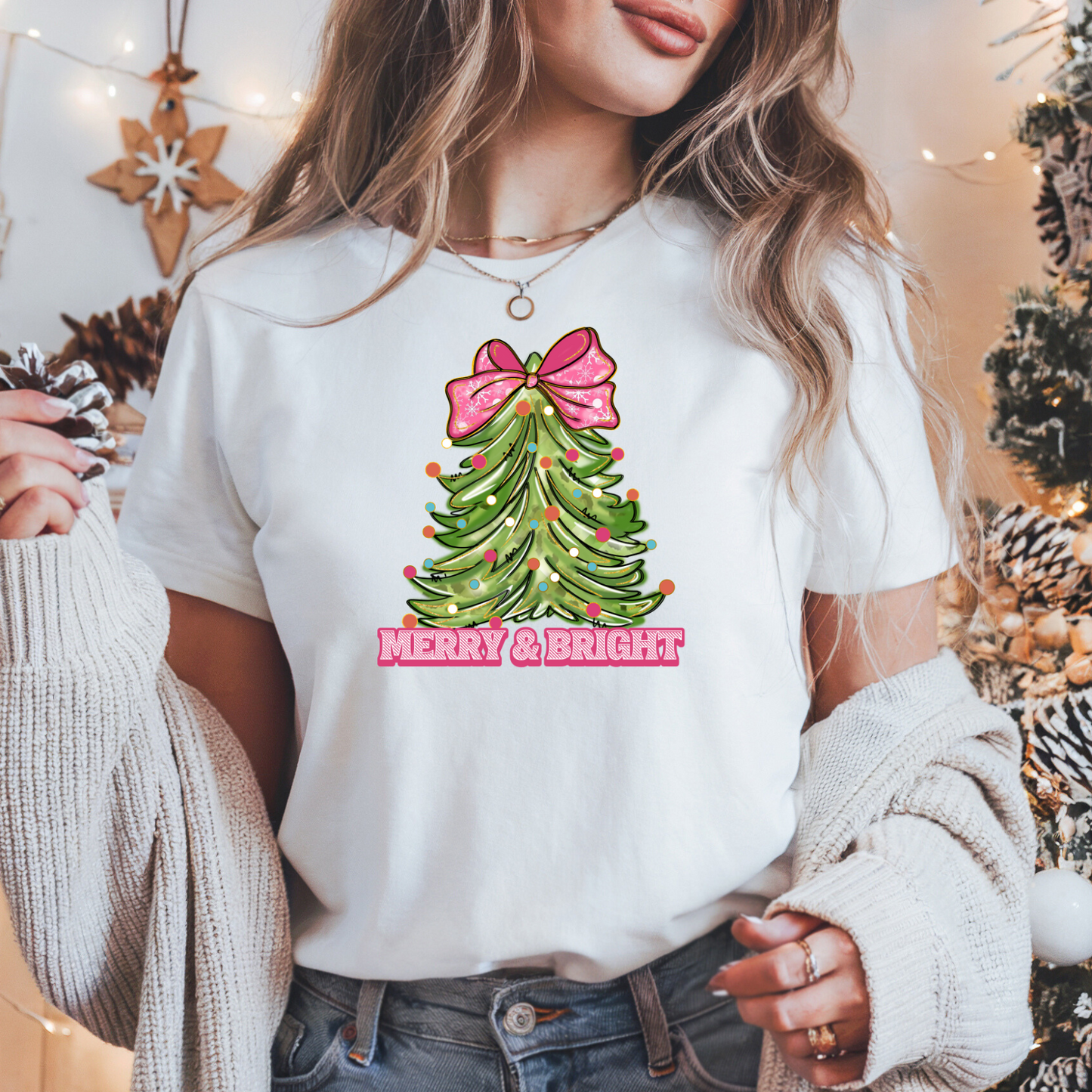 Christmas Coquette Tree Tee, Womens Xmas Shirt, Holiday Shirt for Her, Merry Christmas Family Matching, Unisex Heavy Cotton Tshirt, Festive