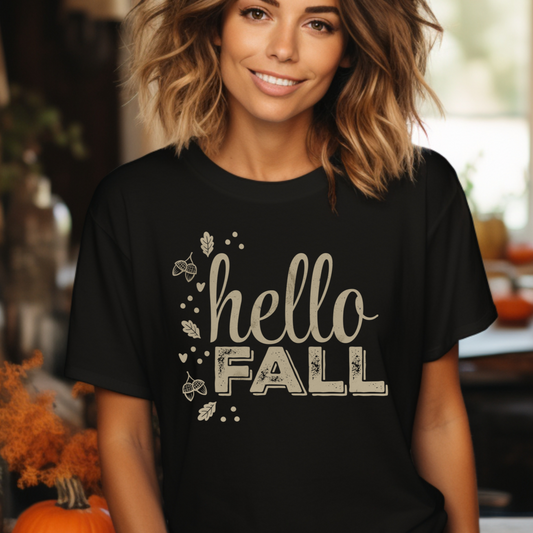 Hello Fall Autumn Leaves Tee Shirts