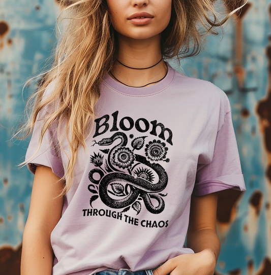 Bloom Through The Chaos Snake And Flowers T-Shirt Distressed Style