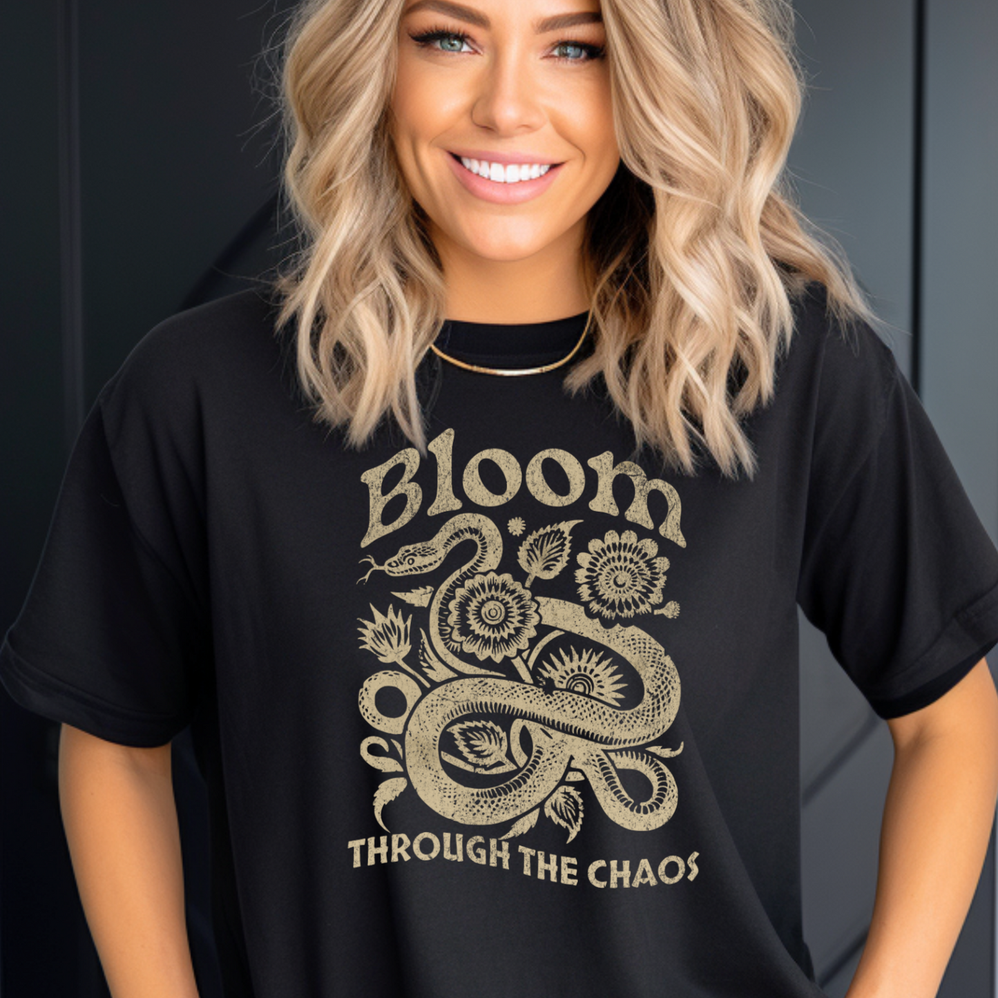 Bloom Through The Chaos T-Shirt Distressed Style Dark Look Tee Media 1 of 12